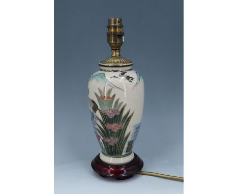 A vintage Rochamp Japanese Satsuma style table lamp, 30 cm to socket