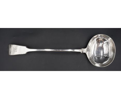 An Edwardian silver fiddle pattern soup ladle, John Round &amp; Son Ltd, Sheffield, 1906, 35 cm, approximately 259 g