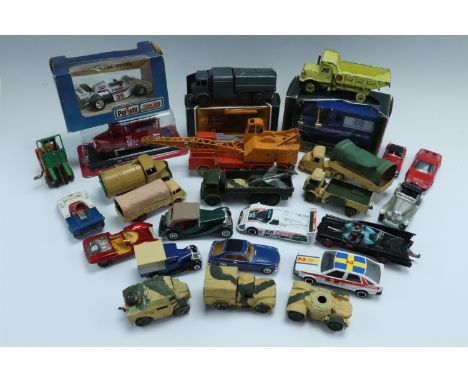 A group of Corgi, Dinky, Matchbox and other diecast vehicles, including a Dinky Fork Lift Truck, a 20 Ton Lorry-Mounted Crane