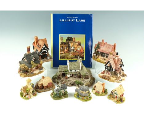 Eleven Lilliput Lane Cottages, including The Toy Box, High Ghyll Farm and a collector's guide book