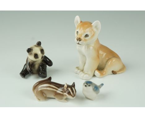 A Soviet era Lomonosov tiger cub together with a chipmunk, a Goebel panda and a similar bird, tiger 11.5 cm