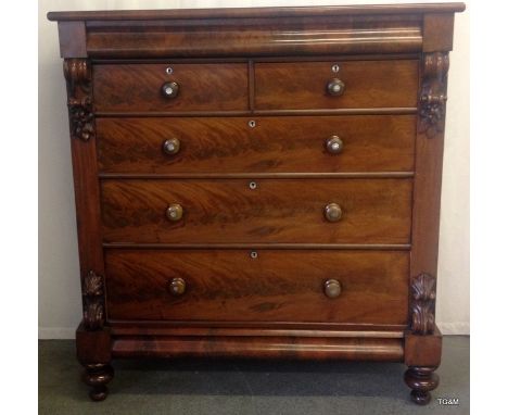 A Victorian Mahogany flamed Scotch chest 2 over 3 h=140 x w=128 x d=56cm