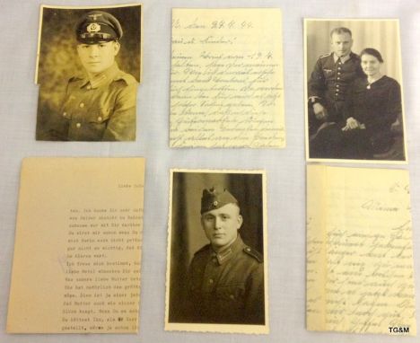 3 German WW2 portrait photographs with letters in German dated 1944