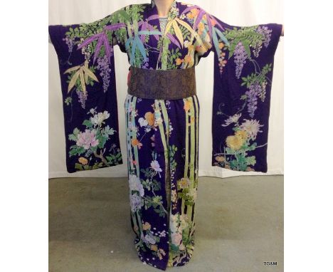 Japanese silk kimono with obi sash and bow