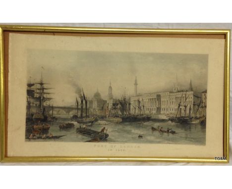 A hand coloured Lithograph of Port of London by F J Havell 1839 size 51x30cm