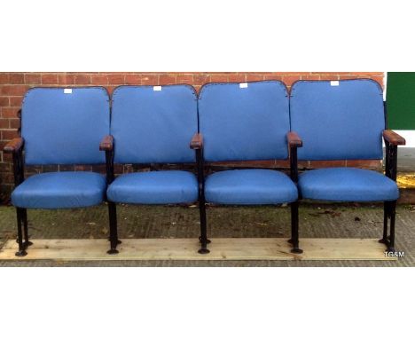 Row of 4 Art Deco cinema / theatre seats circa 1940 (numbered 13-16)
