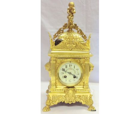 A French cast brass gilt table clock, 8 day with makers mark J.S, possibly early Japy Freres, full working order with key 44x