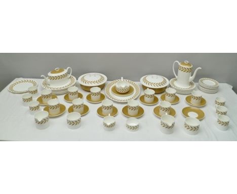 A WEDGWOOD BONE CHINA PART DINNER, TEA AND COFFEE SERVICE, a Susie Cooper design, olive leaf design on a white ground, compri