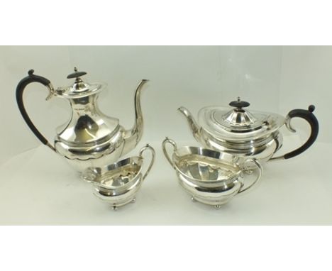 WALKER & HALL A GEORGIAN DESIGN FOUR-PIECE SILVER TEA AND COFFEE SERVICE, comprising coffee pot, teapot, sugar bowl and milk 