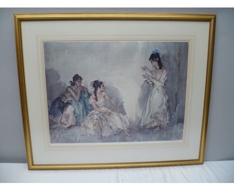 AFTER SIR WILLIAM RUSSELL FLINT "The Pendant" a colour Print, signed in pencil with blind stamp, 51cm x 70cm, mounted in gilt