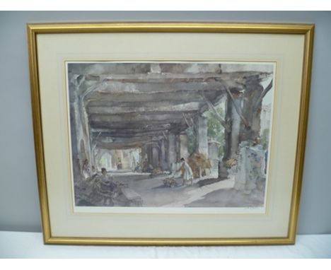 AFTER SIR WILLIAM RUSSELL FLINT "Women in the Shade" a colour Print, signed in pencil, bears blind stamp, 49cm x 67cm, mounte