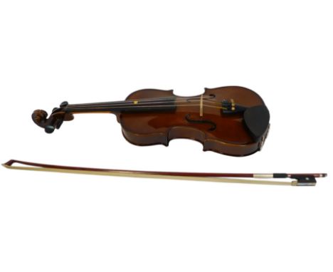 A Stentor Student II violin, two piece back, number M040591, 54cm long, with bow, in canvas carrying case. 
