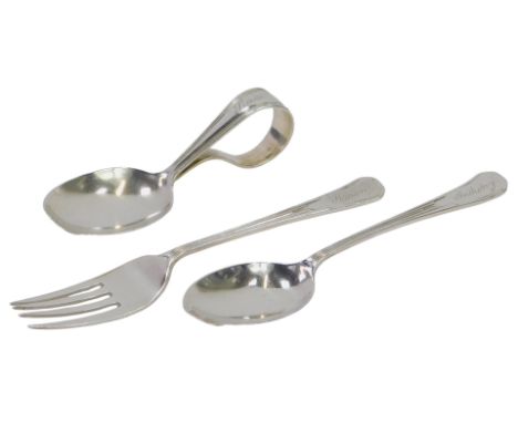 A George VI silver fork and spoon child's set, engraved Simon to the fork and Anthony to the spoon, Sheffield 1940, together 