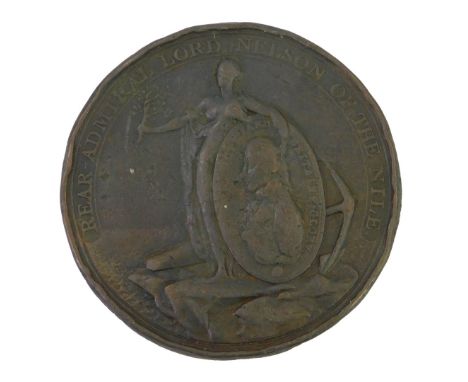 A Battle of the Nile bronzed copper medallion, To Commemorate the Victory of the Nile August 1st 1798, 4.5cm diameter. 