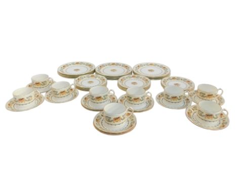An Aynsley part coffee service decorated in the Banquet pattern, comprising nine coffee cups, twelve saucers, eleven side pla