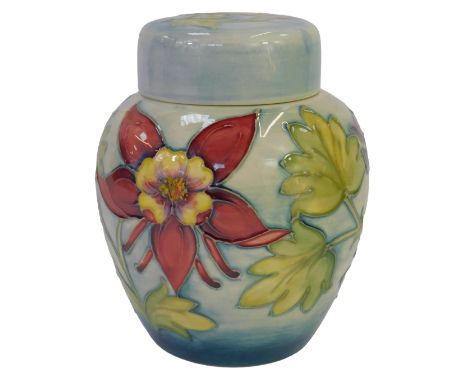 A Moorcroft pottery Colombian pattern ginger jar and cover, graduated blue ground, impressed marks and indistinctly signed, 1