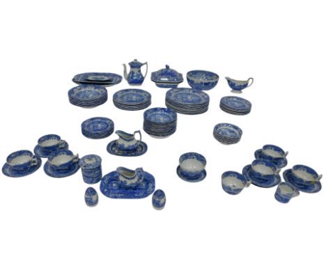 A group of Spode Italian pattern pottery tea and dinner wares, including teacups and saucers, soup plates, side plates, servi