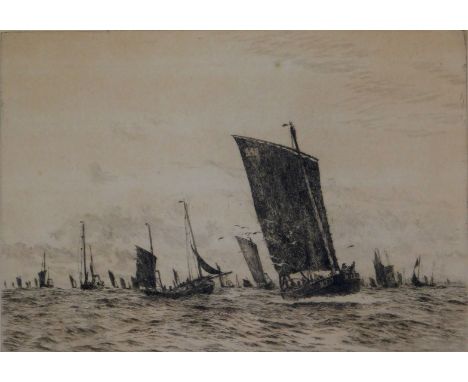 After William L Wylie. Boulogne Fishing Luggers, engraving, signed in pencil, 19cm x 28cm.