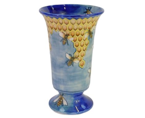 A Moorcroft pottery Honeycomb pattern vase, of trumpet form, on a circular foot, impressed marks, initialled WM and bearing p