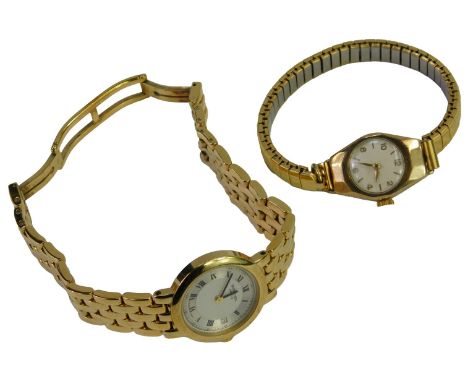 A Raymond Weil 18ct gold plated lady's wristwatch, the circular silvered dial bearing Roman and Arabic numerals, date apertur