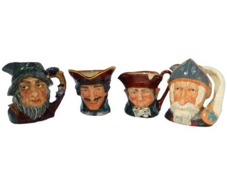 Four Royal Doulton pottery character jugs, to include Rip Van Winkle D6538, and Don Quixote D6455. 