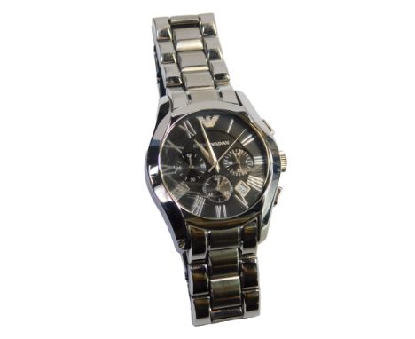 An Emporio Armani stainless steel cased wristwatch, with Roman numeral dial and three further dials, date aperture, on a brac