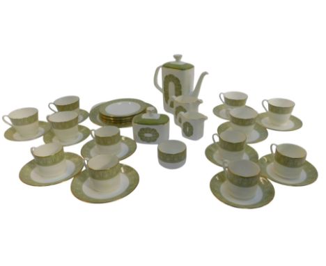 A Royal Doulton Sonnet pattern porcelain part tea and coffee service, comprising a coffee pot, two milk jugs, six teacups, si