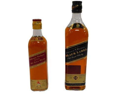 Two bottles of Johnnie Walker Scotch whisky, comprising Black Label, aged 12  years, 40% vol, 70cl, boxed, and Red Label, 70%
