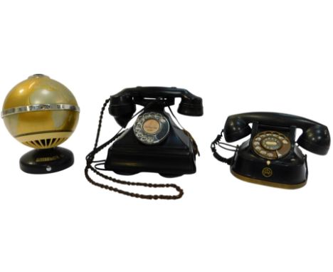 A GPO black Bakelite cased dial telephone, S-35/234, together with an FTR black Bakelite cased dial telephone, and a novelty 