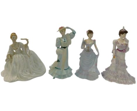 Four Coalport porcelain figures, modelled as Golden Age Beatrix at the Party, Femme Fatale Lillie Langtry, with certificate, 