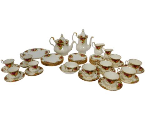 A Royal Albert Old Country Roses porcelain part tea and coffee service, comprising a teapot, coffee pot, four coffee cups, si