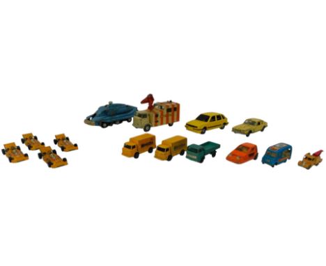 Corgi and Dinky diecast vehicles, play worn, including a Dinky Toys Spectrum Pursuit Vehicle, a Corgi Toys Carrier Game Cock 