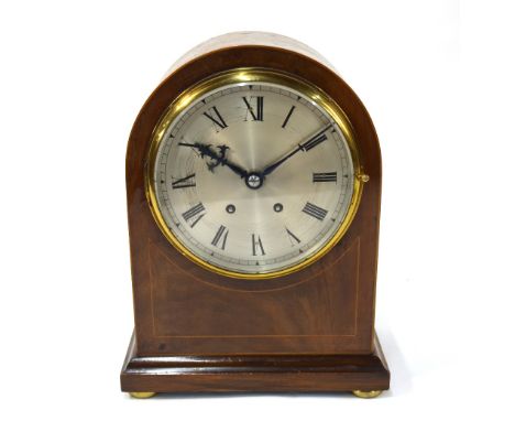 A walnut dome cased 8-day mantel clock, the movement stamped WBK & Fils, Paris with silvered dial, striking the hours and hal