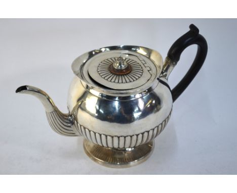 A George III silver half-reeded spherical teapot on flared foot, Robert Hennell I, David Hennell II & Samuel Hennell, London 