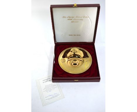 A cased silver gilt commemorative dish, celebrating 900th Anniversary of The Tower of London, no.41/90, with certificate sign