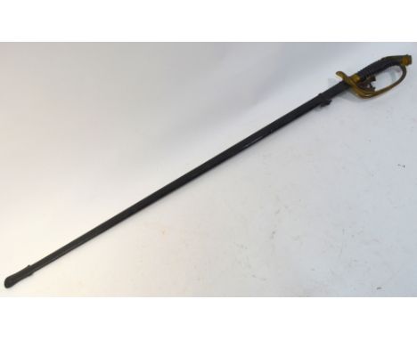 An 1889 pattern Wilhelm III Imperial Prussian military officer's sword with 87 cm double fullered electroplated blade, gilt h