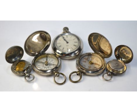 A US Waterbury Watch Co electroplated pocket watch, to/w two electroplated pocket compasses, one with War Department arrow, d