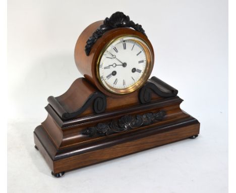 A 19th century rosewood cased eight-day mantel clock with enamelled dial, 28 cm high