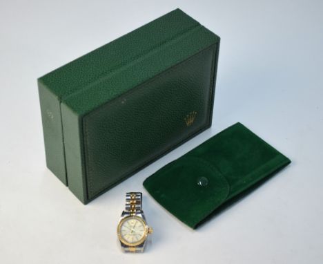 A lady's Rolex Oyster Perpetual Superlative chronometer wristwatch, stainless steel and gilt, champagne dial with gilt batons