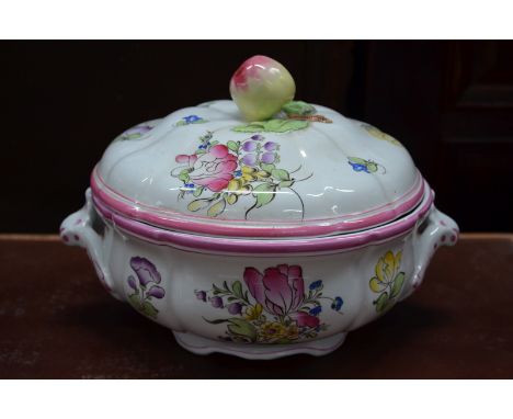 A Copeland/Spode England, Luneville Pattern, circular tureen and domed cover with apple finial, presumably after a Strasbourg
