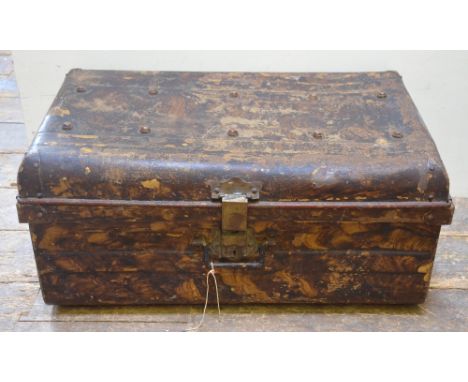 A vintage heavy metal tin trunk and a black painted tin trunk (2)