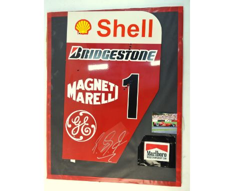 Note amended description - A Formula One style Ferrari carbon fibre tail fin-end, 2001 season car, signed by Michael Schmache
