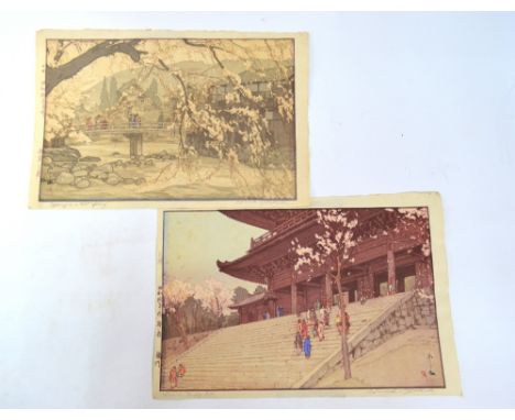 Two oban yoko-e comprising: the gate at Chionin Temple in Kyoto from the Eight Scenes of Cherry Blossom Series; and 'Spring i