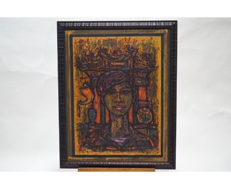 20th century, Indonesian portrait of a baby, Oil on paper, Signed Kalap, lower right, 76cm x 55cm