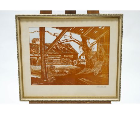 Norman R Lewis, American Farm Yard, on acetate, 35cm x 47cm