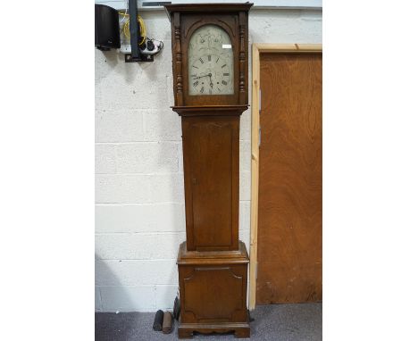 A 20th century eight day oak longcase clock, with weights and pendulum, 212cm high