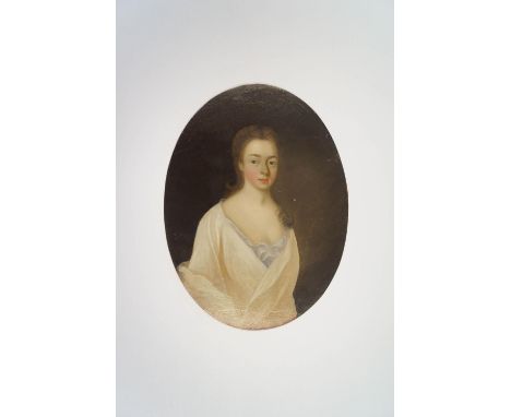 English School, early 18th Century, Portrait of a lady wearing a cream ground, oil on copper, 14.5cm x 10.5cm, unframed