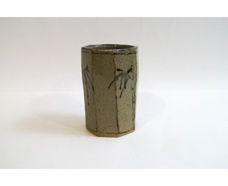 Jeremy Leach (b 1941). a Lowerdown pottery stoneware octagonal pot, painted with bamboo, impressed seal marks and J L monogra
