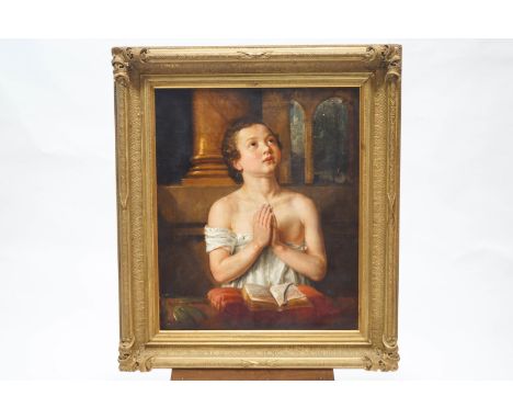 Continental school, late 18th century, Portrait of a young boy praying, Oil on canvas, 76.5cm x 64cm
