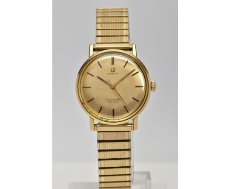 A GENTLEMENS 'OMEGA SEAMASTER DE VILLE' WRISTWATCH, hand wound movement, round gold dial signed 'Omega Seamaster De Ville' ba